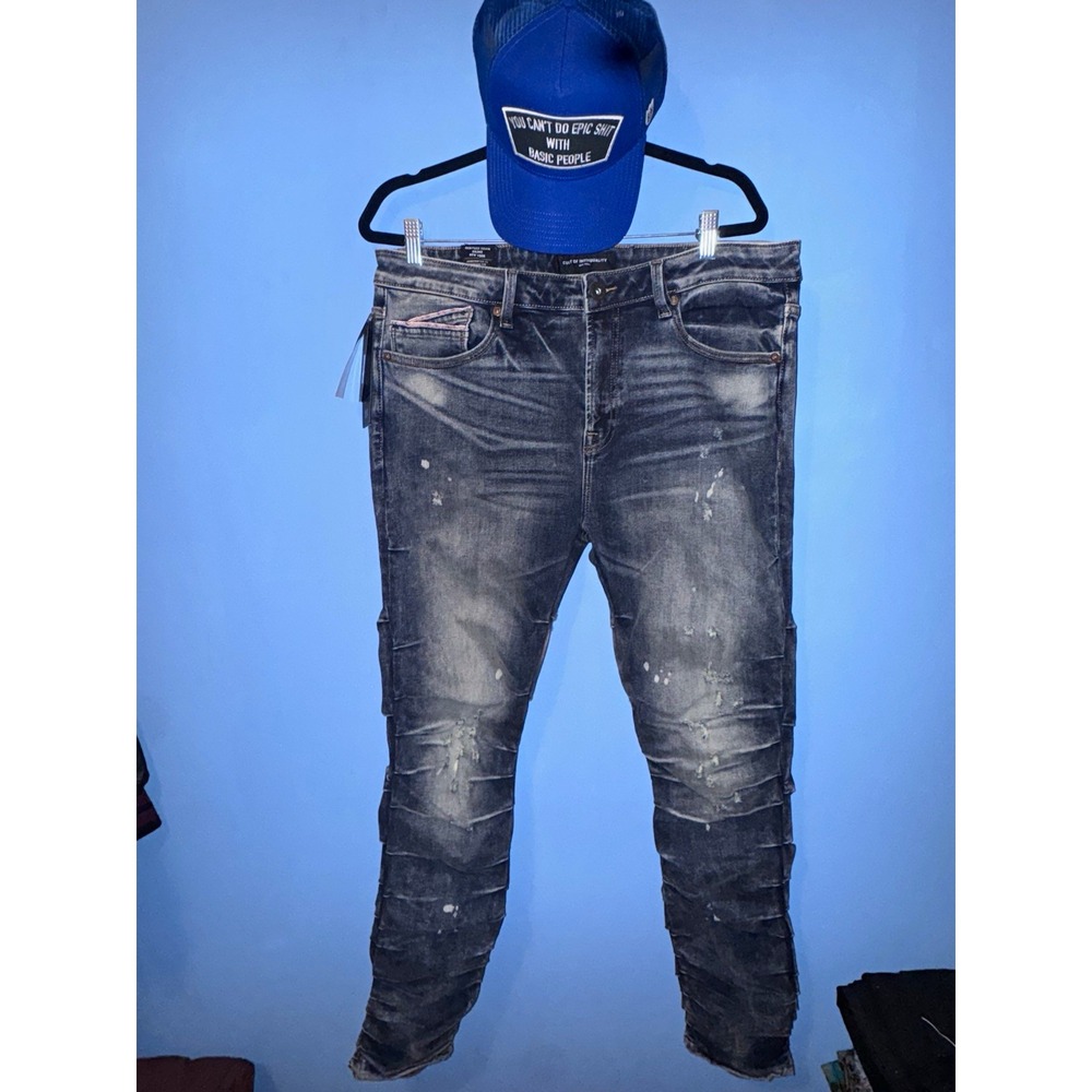 Cult of Individuality Punk Nomad Skinny Jeans 38/32 Blue Distressed & Hat NWT